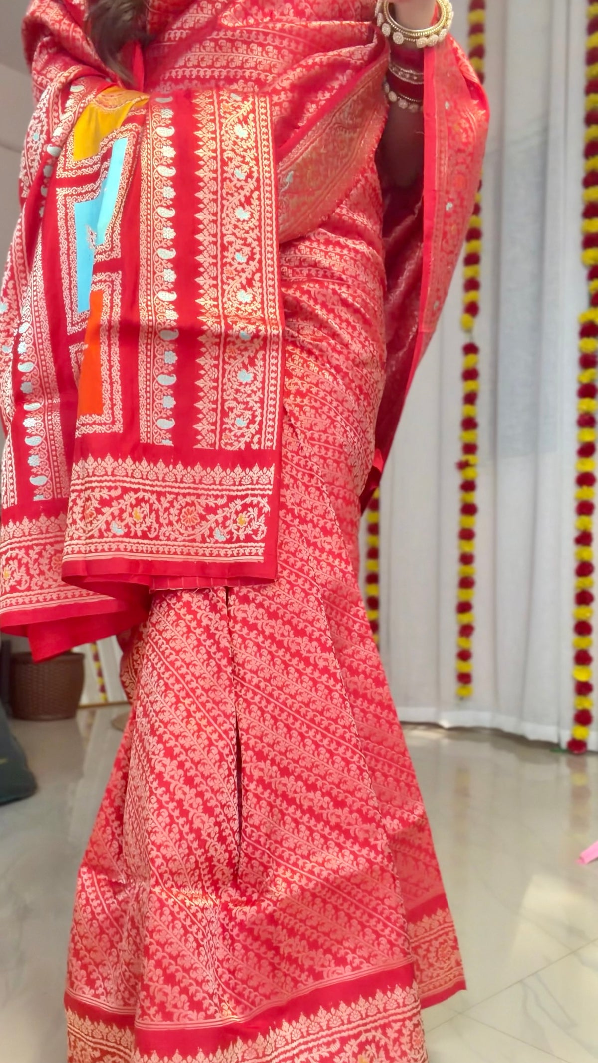 Maroon Khaddi Georgette Saree with Zari Work | Atulya Karigari