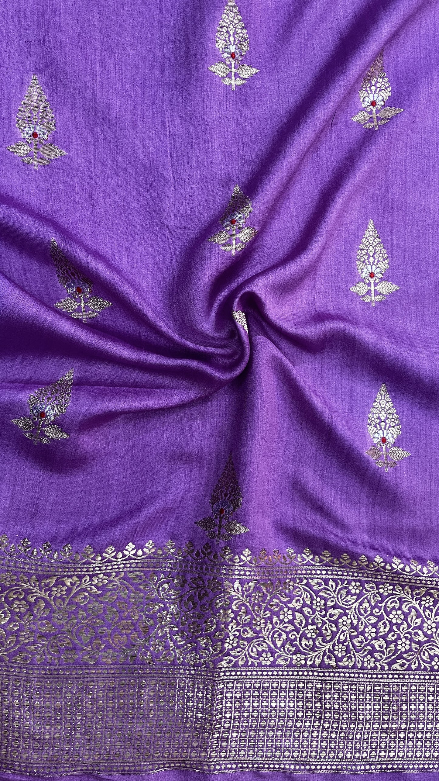 Royal Blue Banarsi Cotton Silk Saree – Kalgi Leaf with Floral Motif