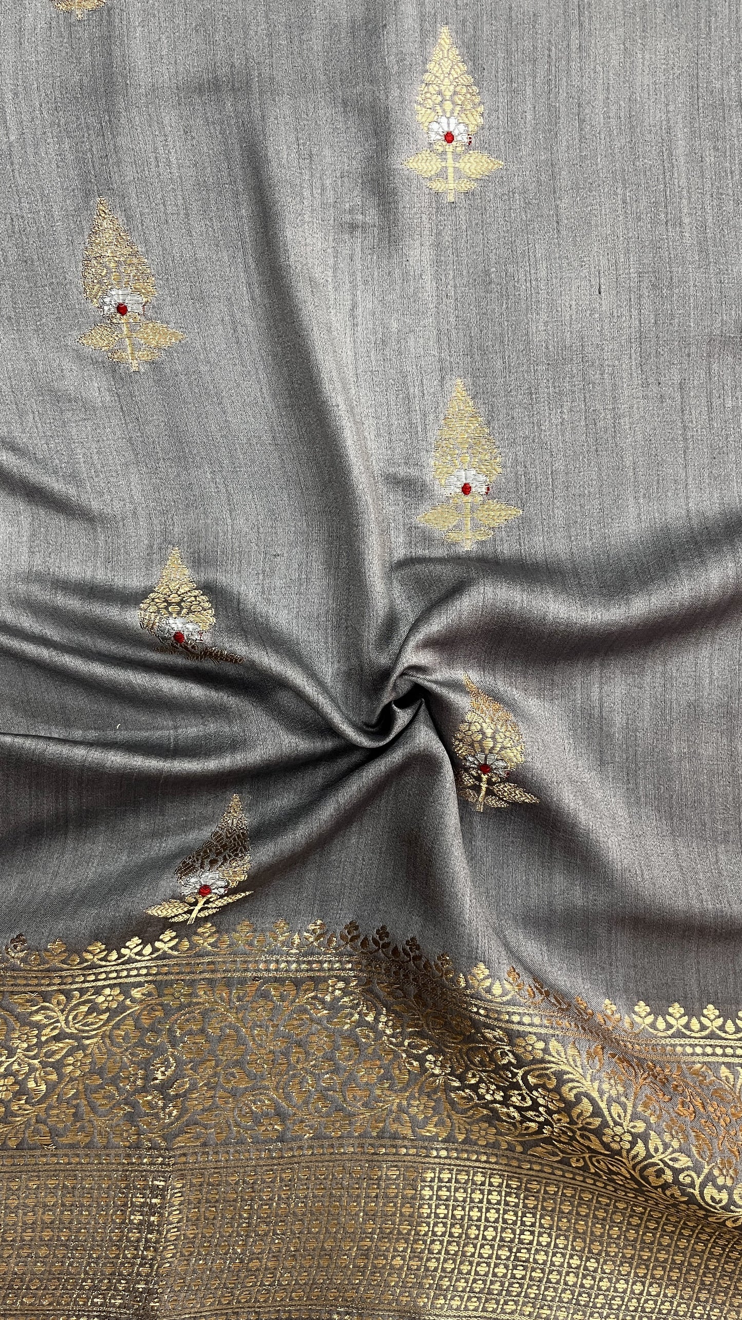 Royal Blue Banarsi Cotton Silk Saree – Kalgi Leaf with Floral Motif