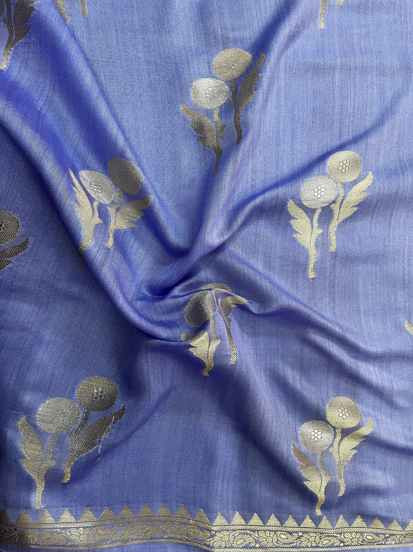Olive Green Banarsi Cotton Silk Saree – Twin Flower Motif with Border