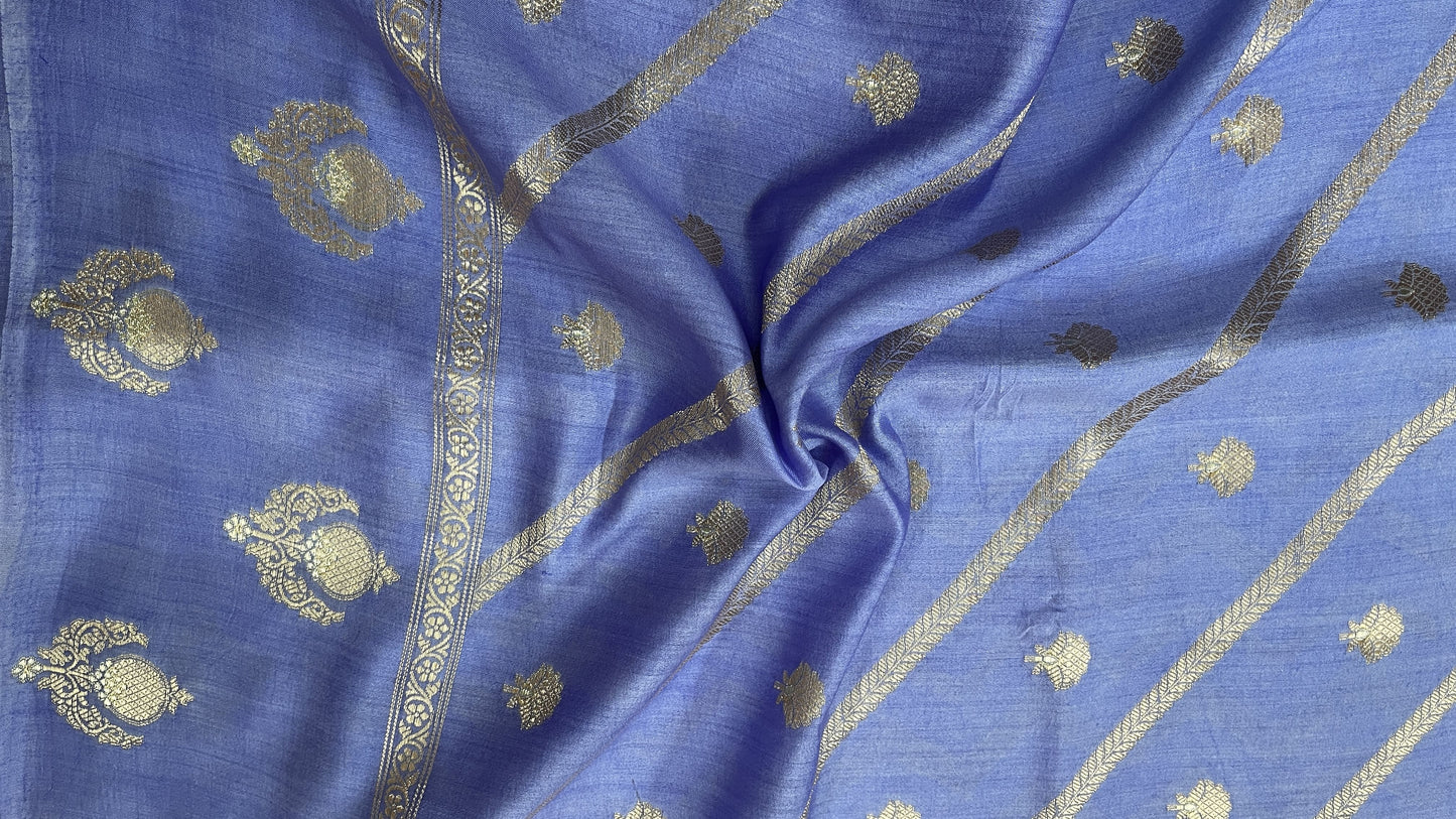 Baby Pink Banarsi Cotton Silk Saree – Small Butti with Stripes