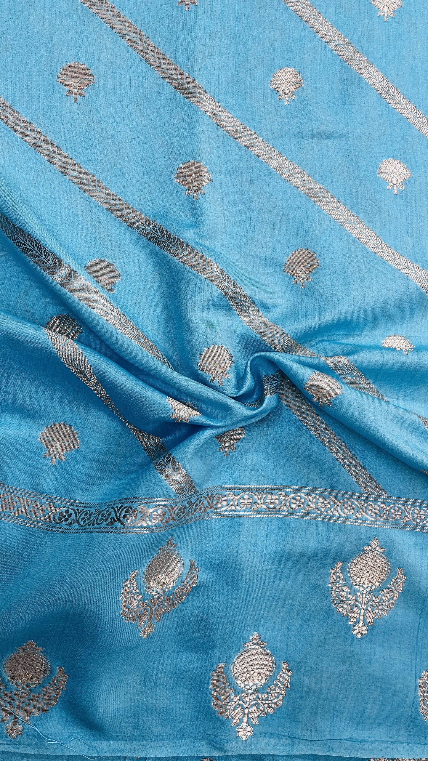Baby Pink Banarsi Cotton Silk Saree – Small Butti with Stripes