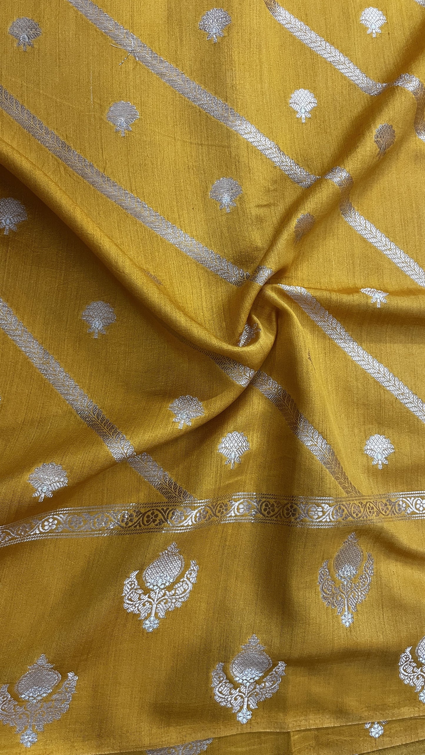 Baby Pink Banarsi Cotton Silk Saree – Small Butti with Stripes