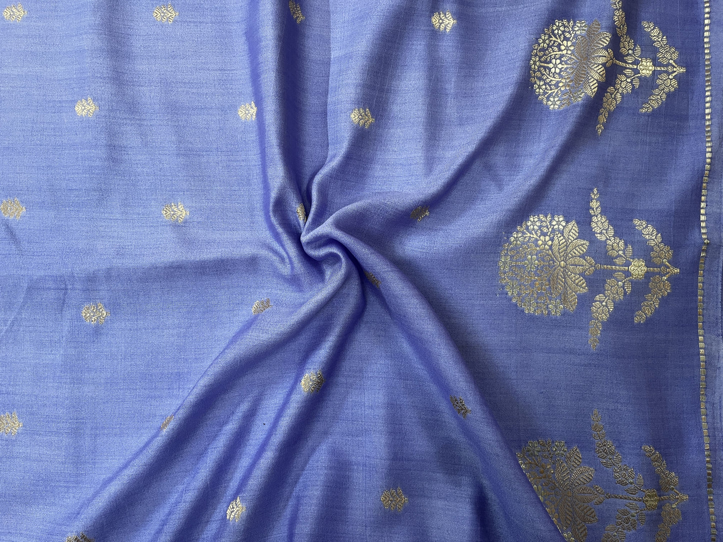 Dark Feroza Banarsi Cotton Silk Saree – Small Booti with Border