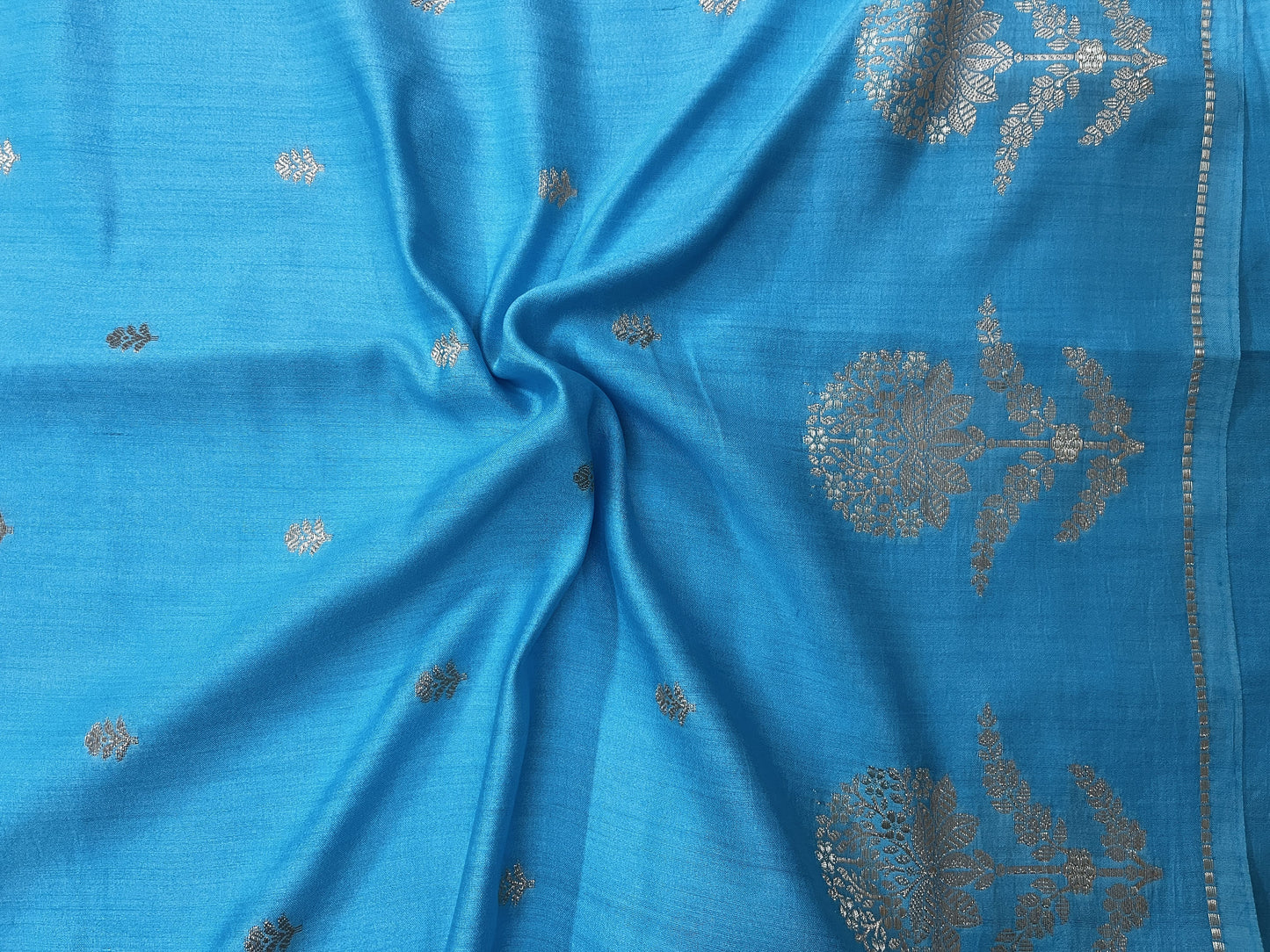 Dark Feroza Banarsi Cotton Silk Saree – Small Booti with Border