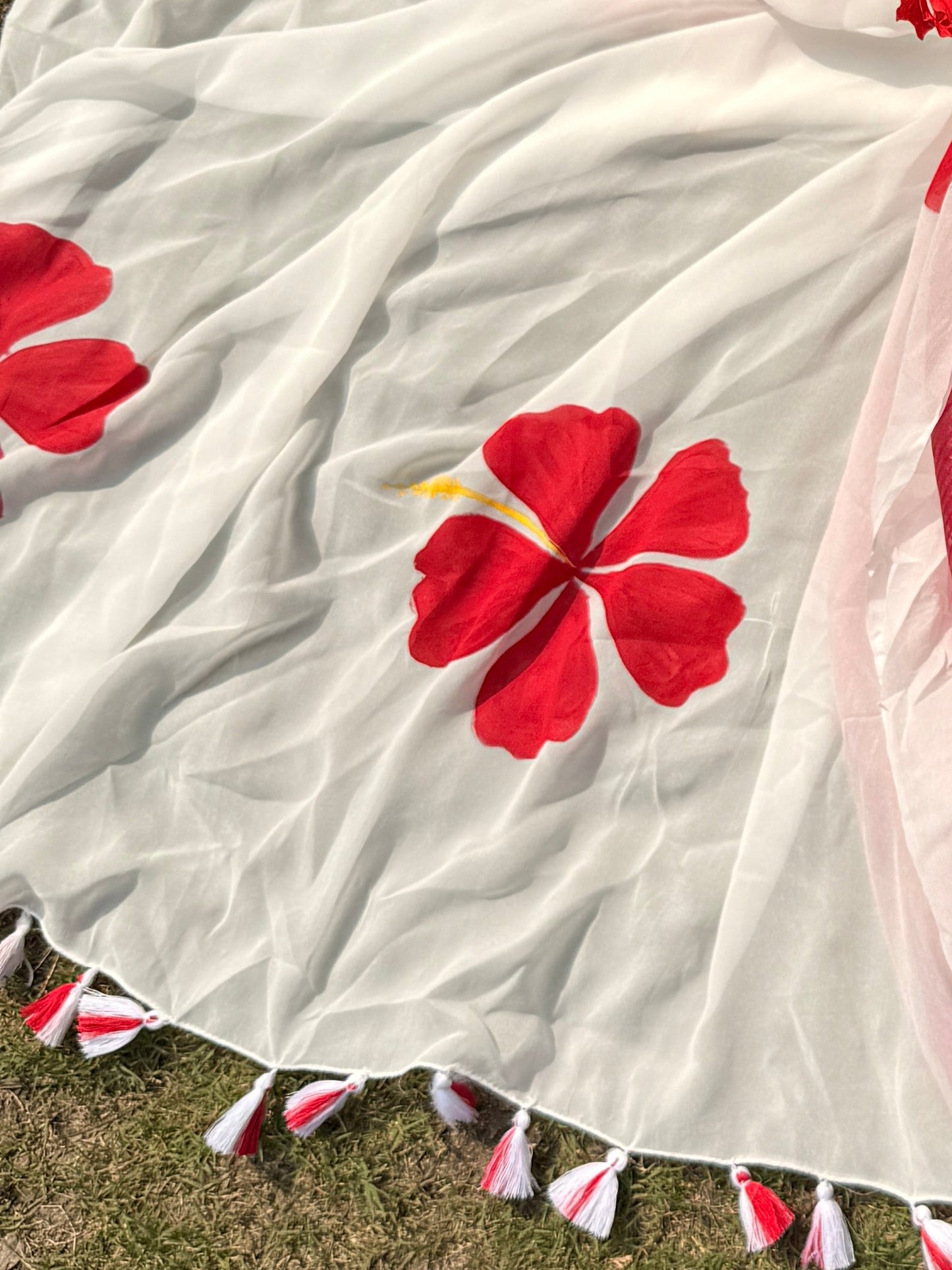 Pure georgette hand painted white saree - Atulyakarigari