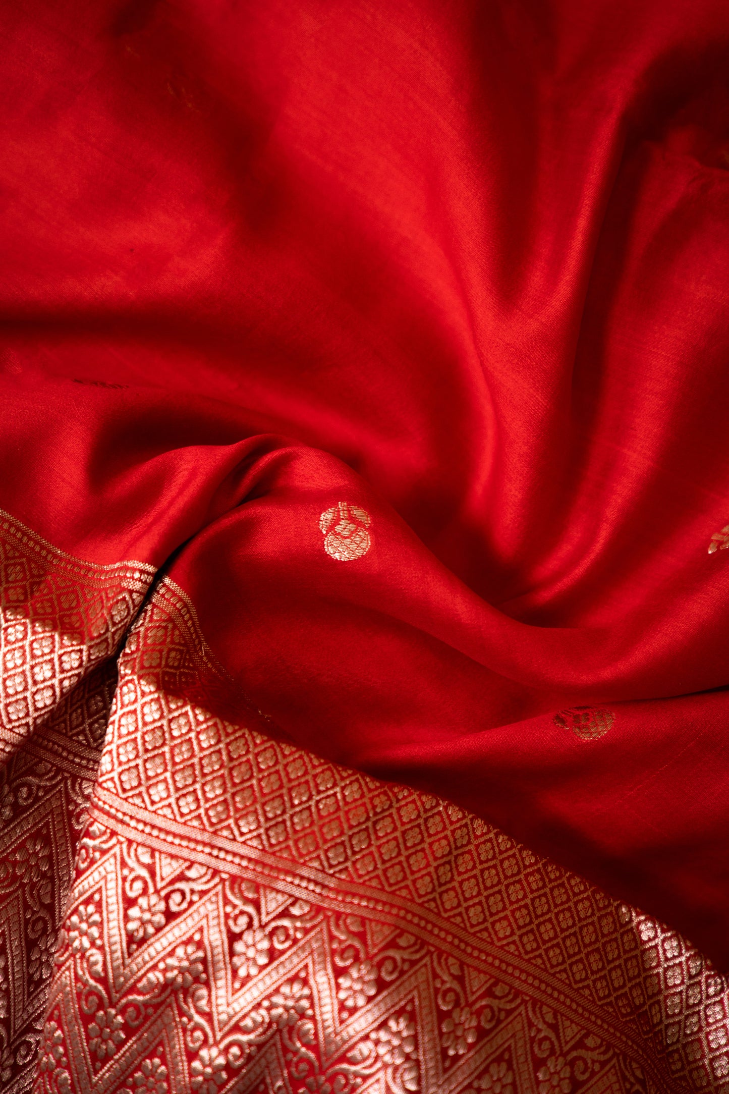 Red Banarsi Cotton Silk Saree – Small Booti with Border