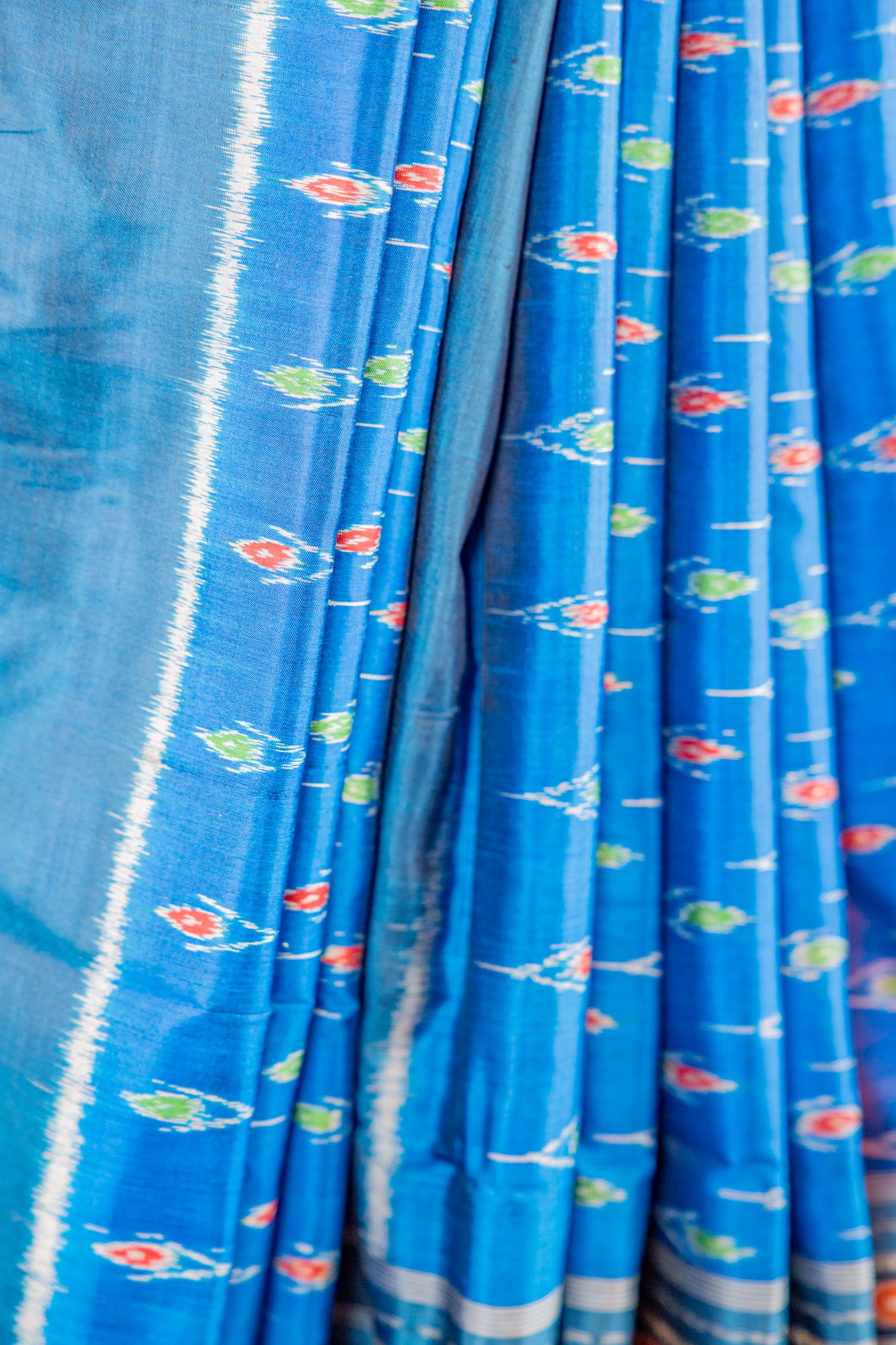 Indigo Blue Khandua Silk Saree with Floral Vine Ikat Motifs | Odisha Handloom