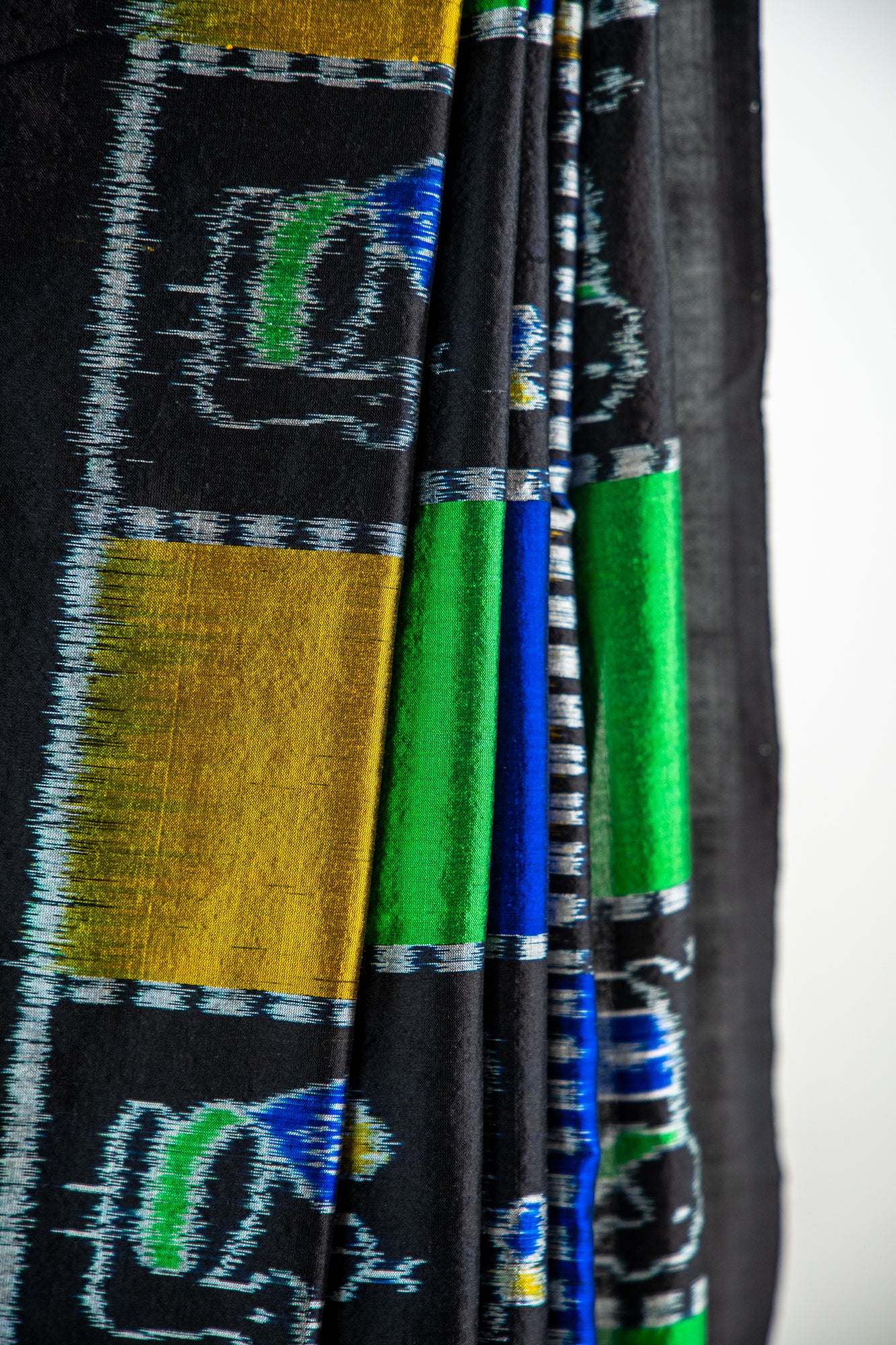 Cobalt Blue, Kelly Green, and Ochre Yellow , Jet Black Khandua Silk Saree