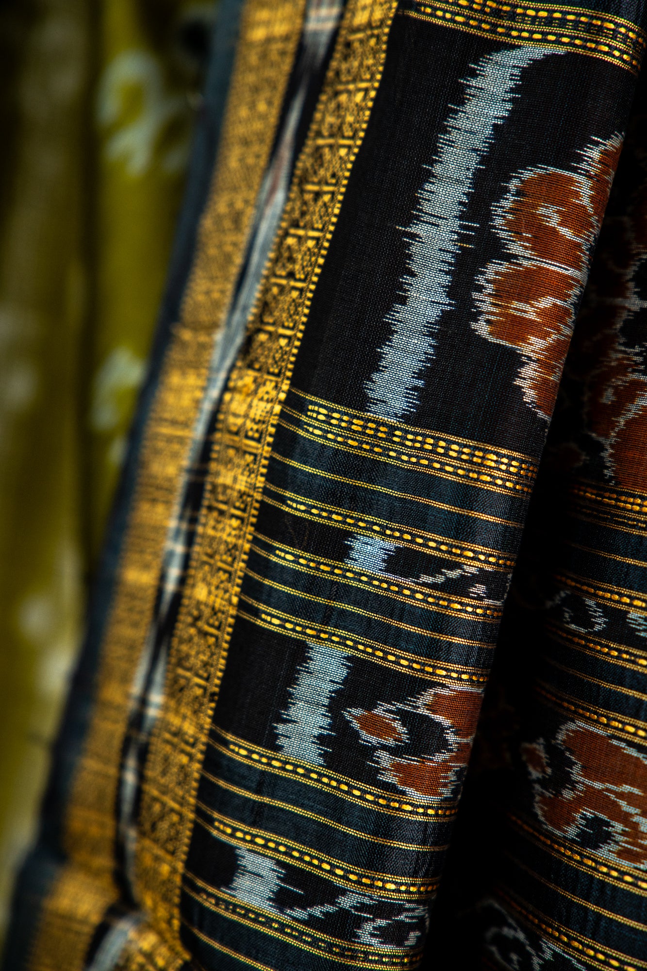 Mustard Yellow and Slate Grey Khandua Silk Saree