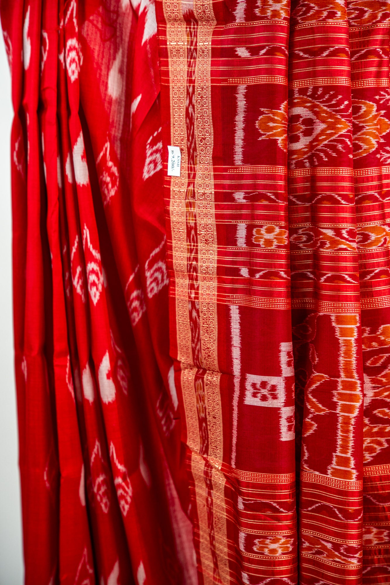 Bright Vermilion Red Khandua Silk Saree