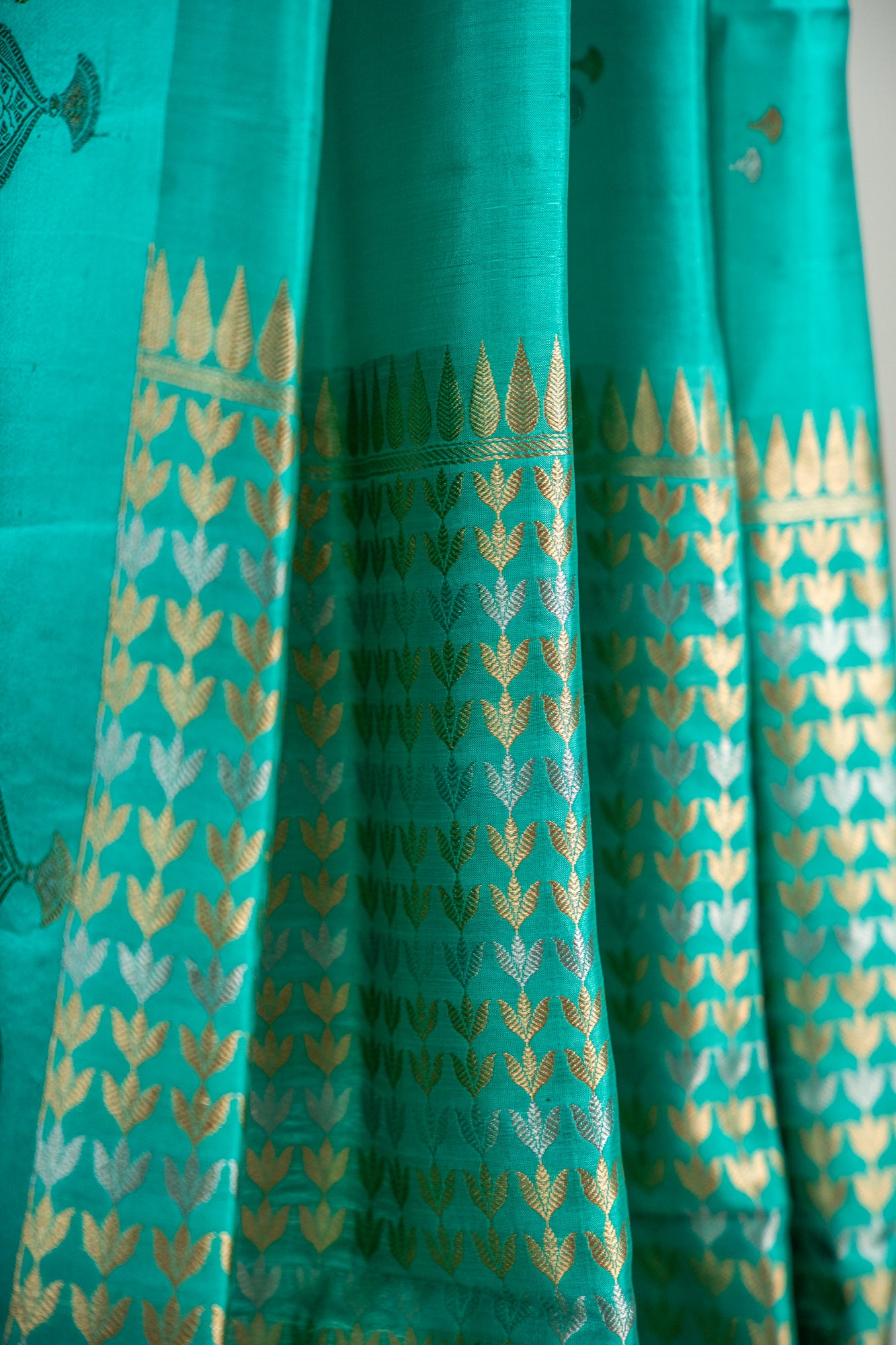 Mint Green / Seafoam Aqua Banarasi Silk Saree