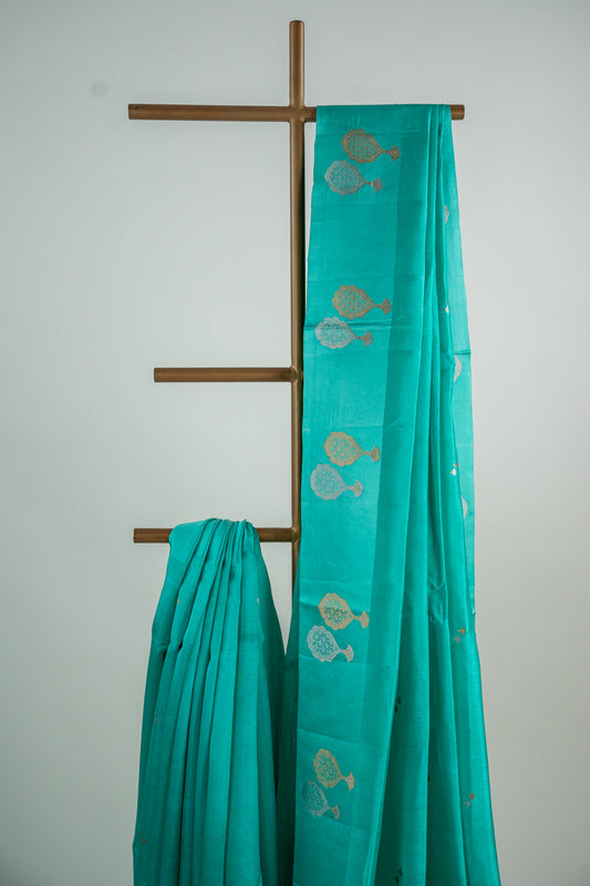 Mint Green / Seafoam Aqua Banarasi Silk Saree