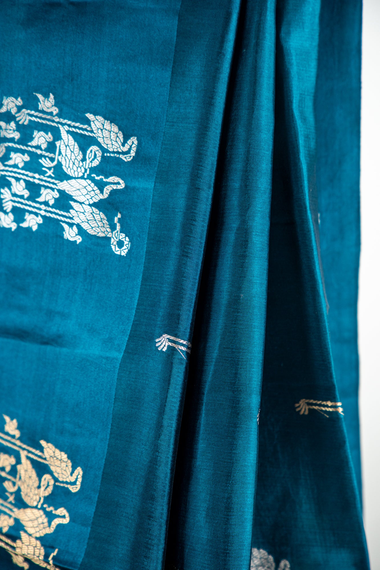 Deep Teal / Petrol Blue Banarasi Silk Saree