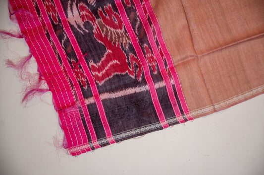 Charcoal Brown/Black Pink borders , Deep Pink and light Pink shades Tussar Silk Dupatta