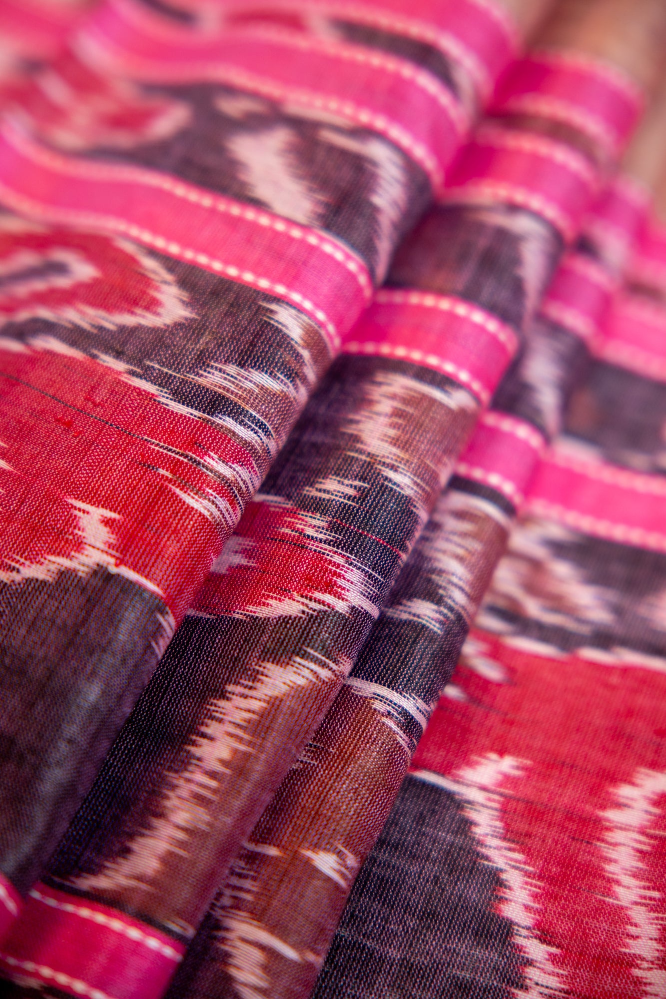 Charcoal Brown/Black Pink borders , Deep Pink and light Pink shades Tussar Silk Dupatta