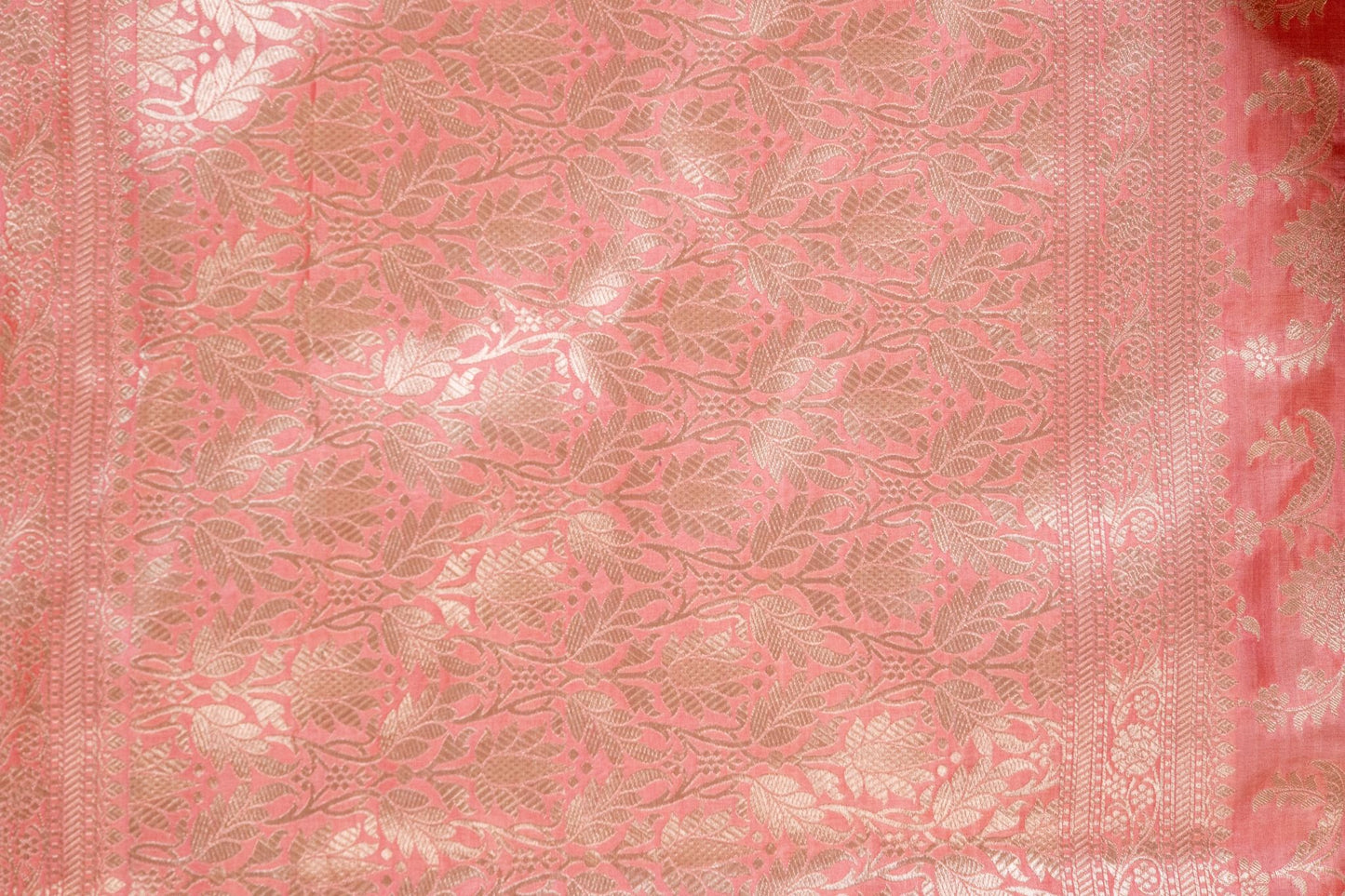 Pastel Pink Banarasi Pure Katan Silk Saree with Intricate Bel Motif - Atulyakarigari