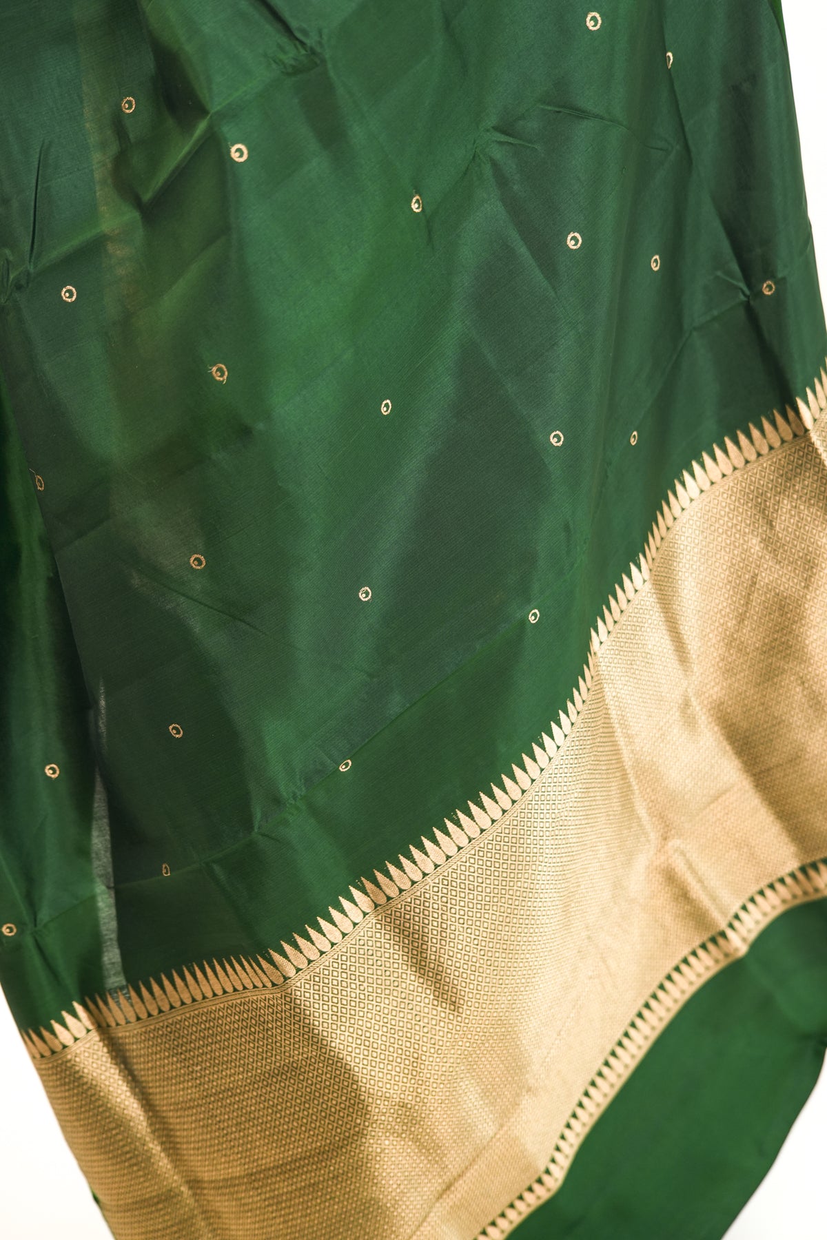 Bottle Green Banarasi Silk Saree with Gold Zari Forest Border