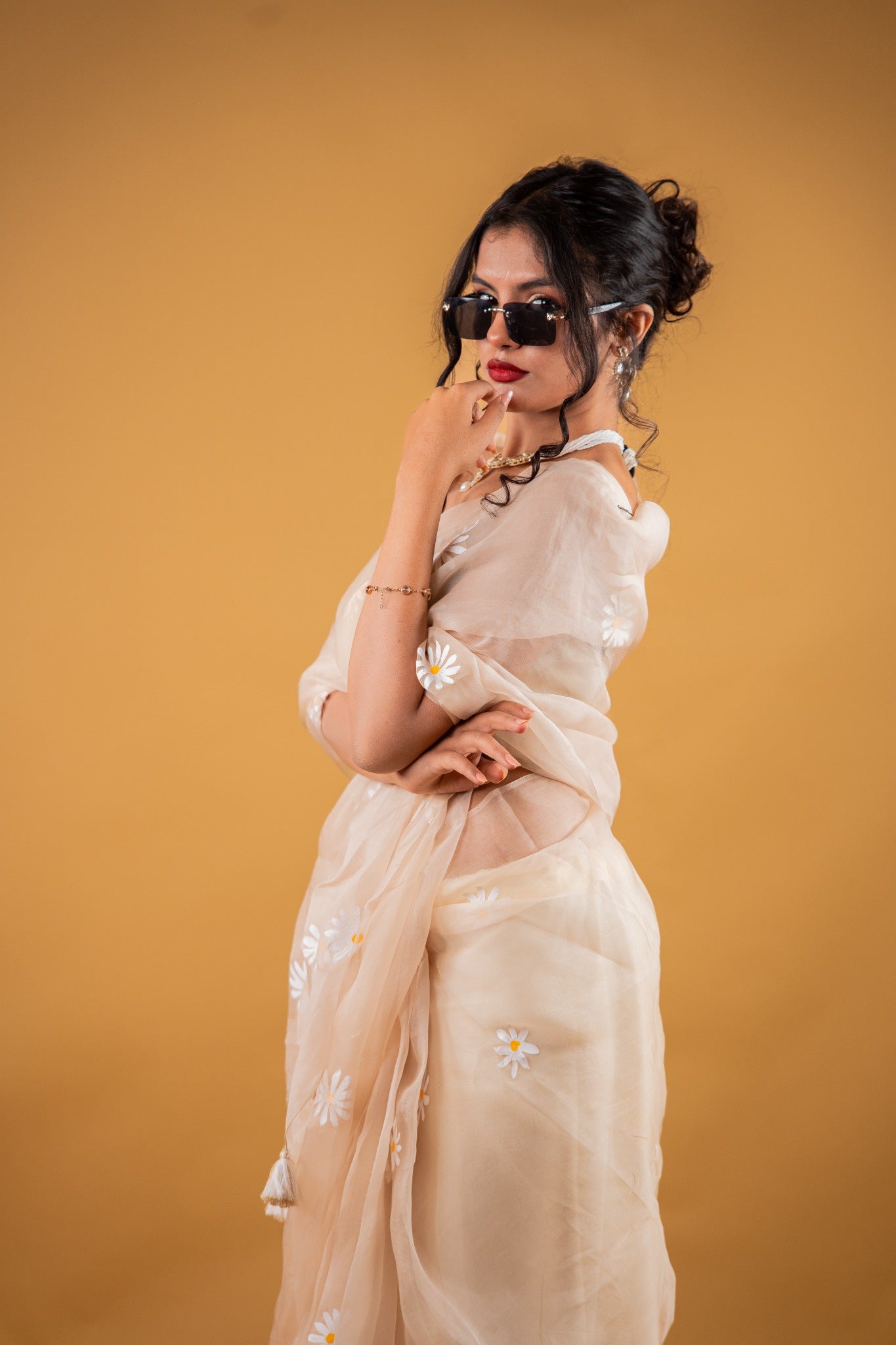 Pure Handpainted Organza Saree-Beige