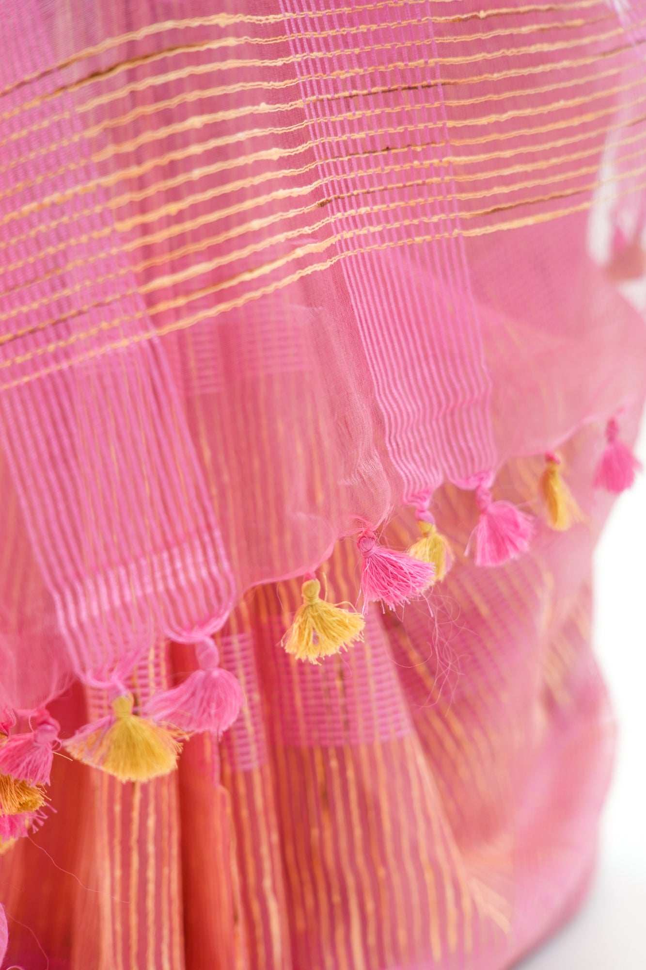 Onion Pink Ghicha Tussar Saree with Contrast Tassels
