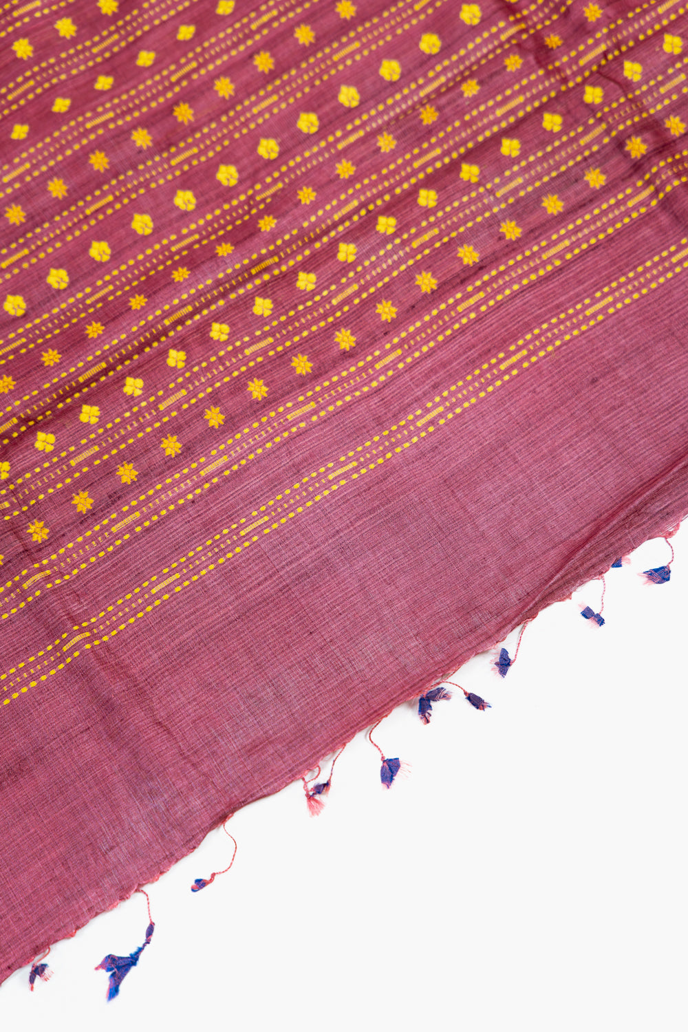 Crimson Red Tussar Silk Saree with Gold Pinstripes