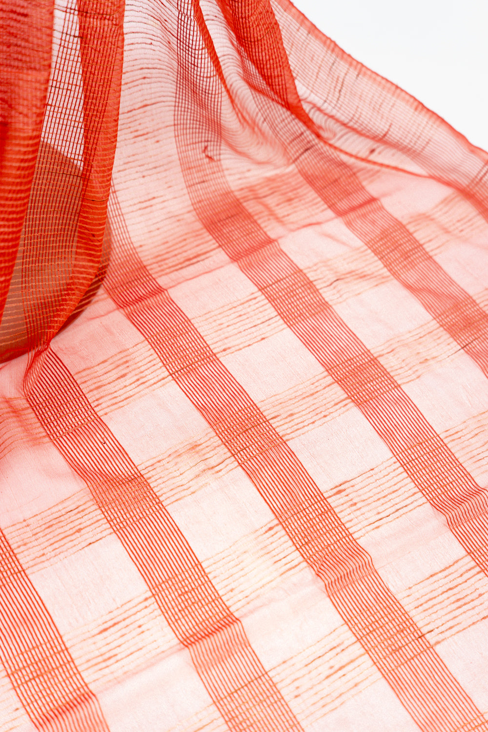 Rust Copper Ghicha Tussar Saree with Subtle Gold Grid