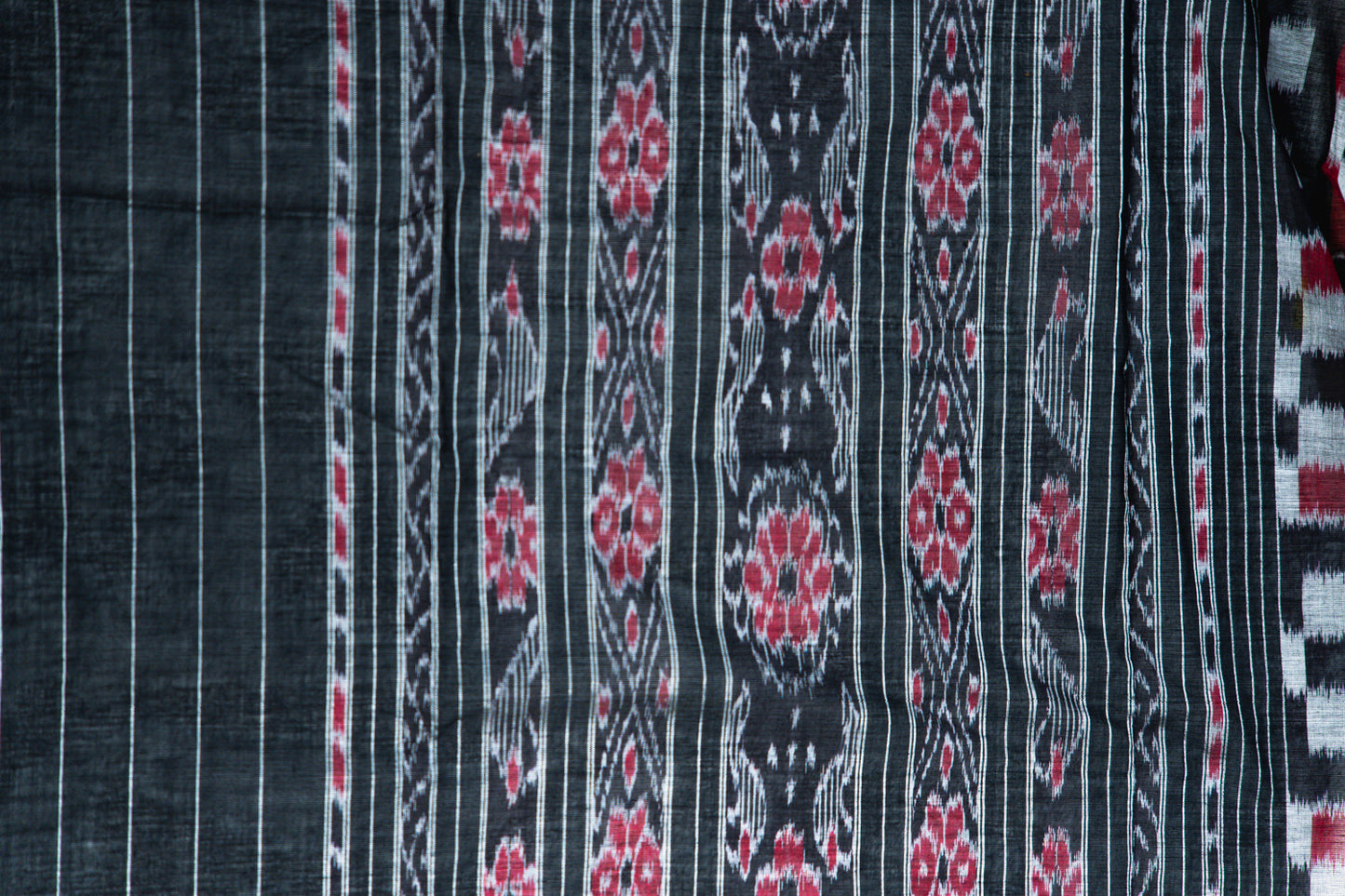 Charcoal Black Sambalpuri Cotton Saree with Fish Ikat Border