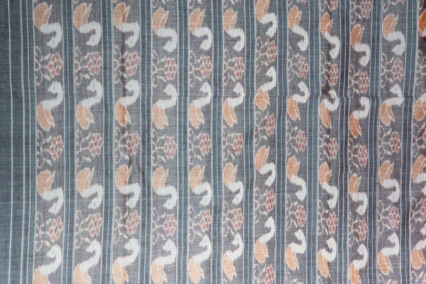 Coral Pink Sambalpuri Cotton Saree with Pine & Floral Ikat