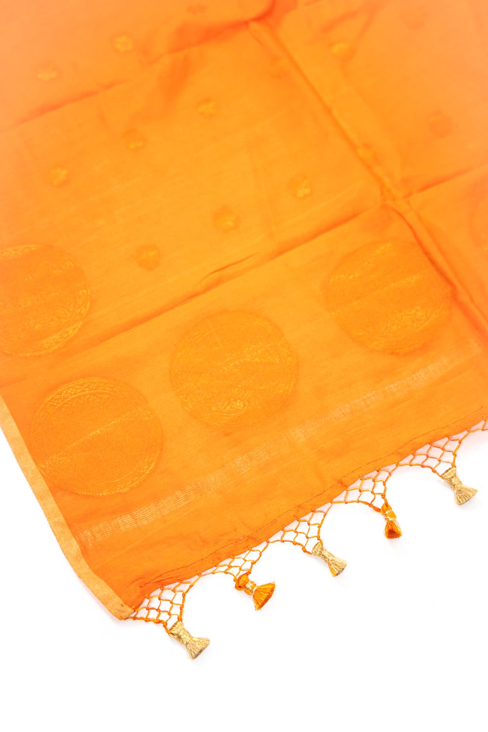 Tangerine Orange Gold Zari Booti Banarasi Moonga Silk Dupatta