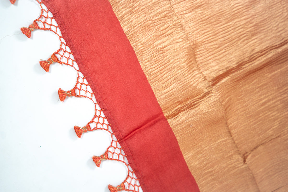 Rust Red Gold Zari Booti Banarasi Moonga Silk Dupatta