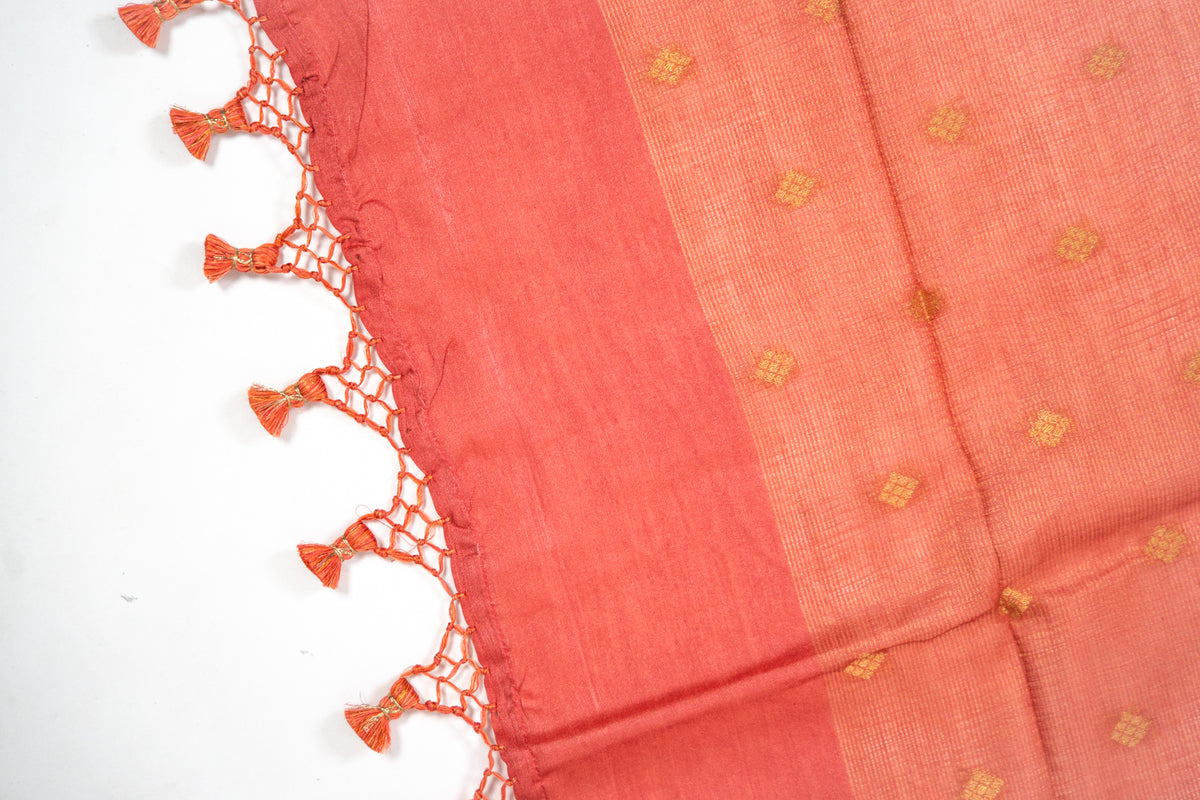 Rust Red Diamond Zari Booti Banarasi Moonga Silk Dupatta