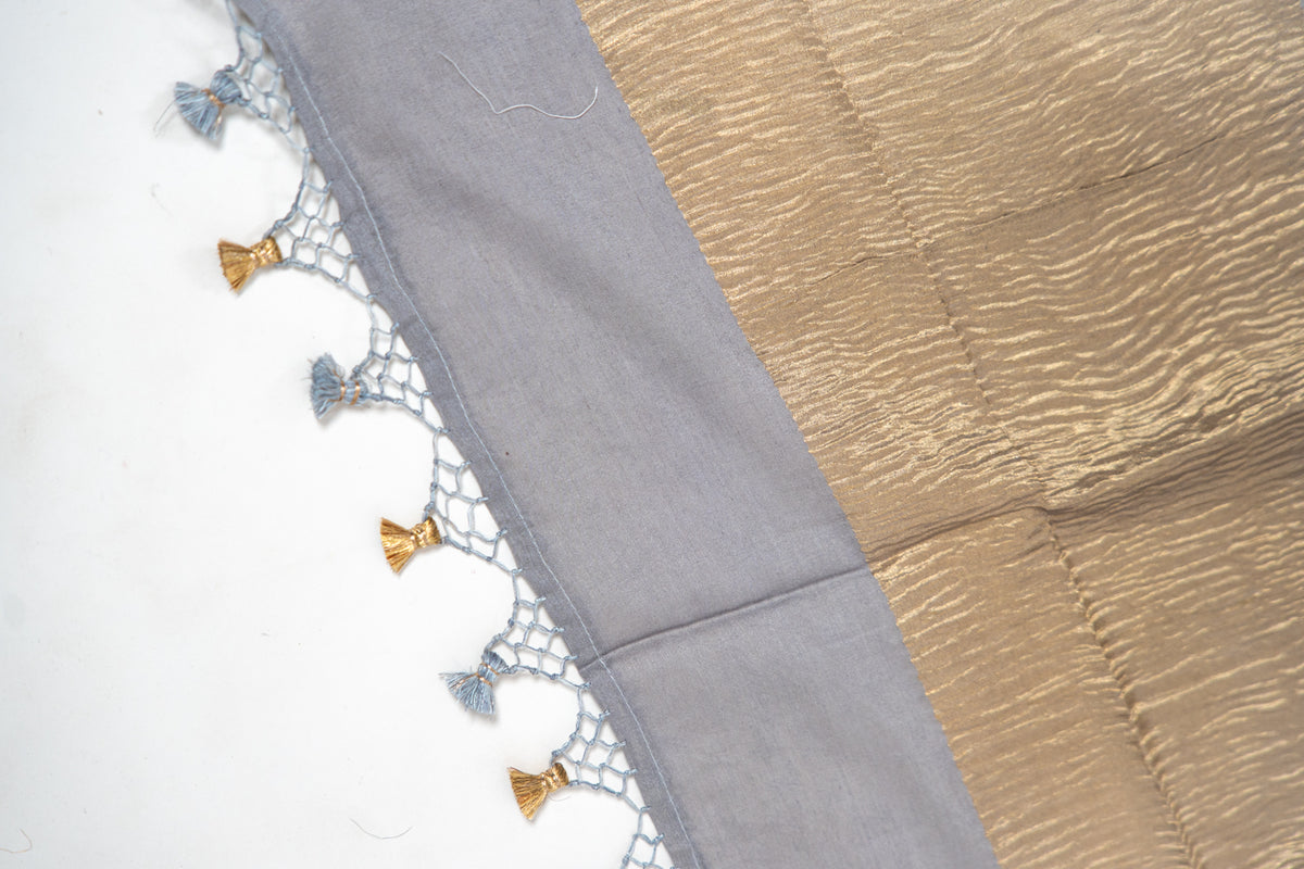 Charcoal Grey Gold Zari Booti Banarasi Moonga Silk Dupatta