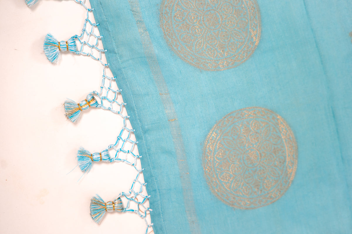 Sky Blue Mandala Zari Banarasi Moonga Silk Dupatta