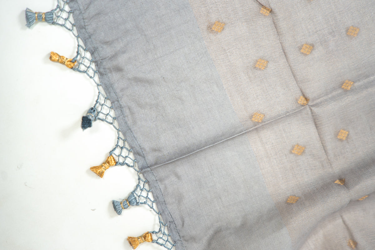Charcoal Grey Diamond Zari Booti Banarasi Moonga Silk Dupatta