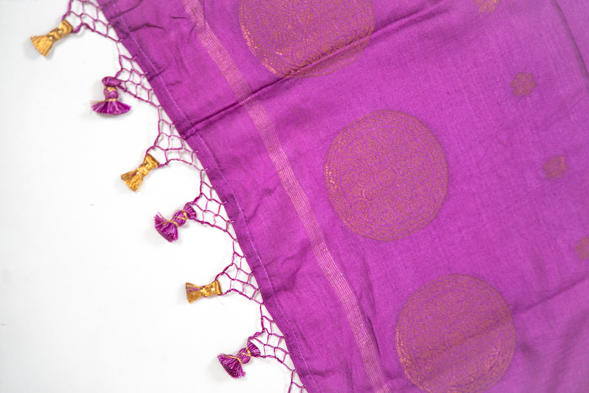 Deep Purple Mandala Zari Banarasi Moonga Silk Dupatta