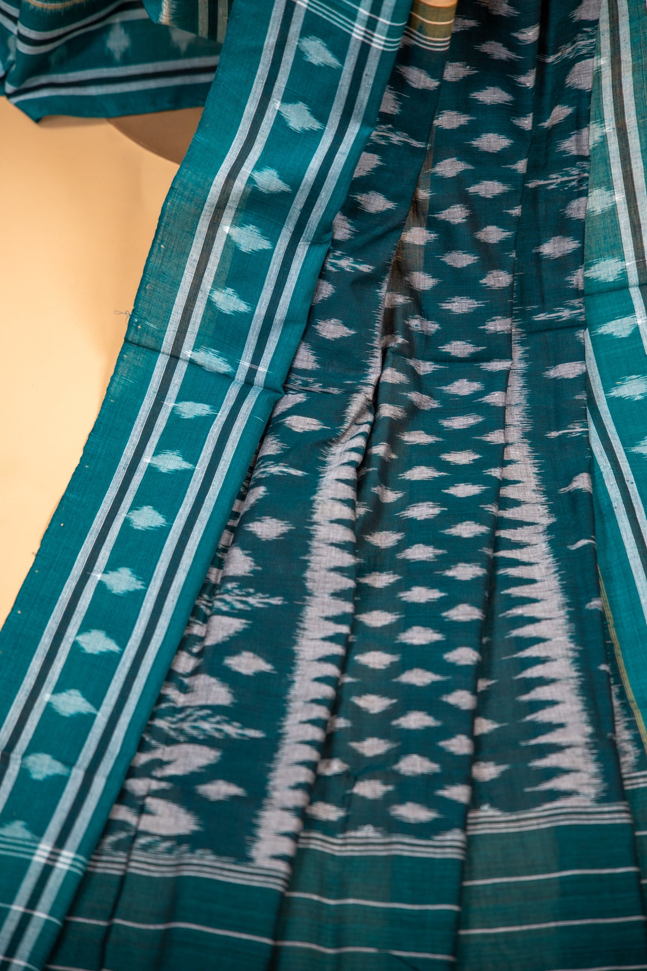 Marigold Orange Sambalpuri Cotton Handloom Saree with turquoise block | Atulyakarigari