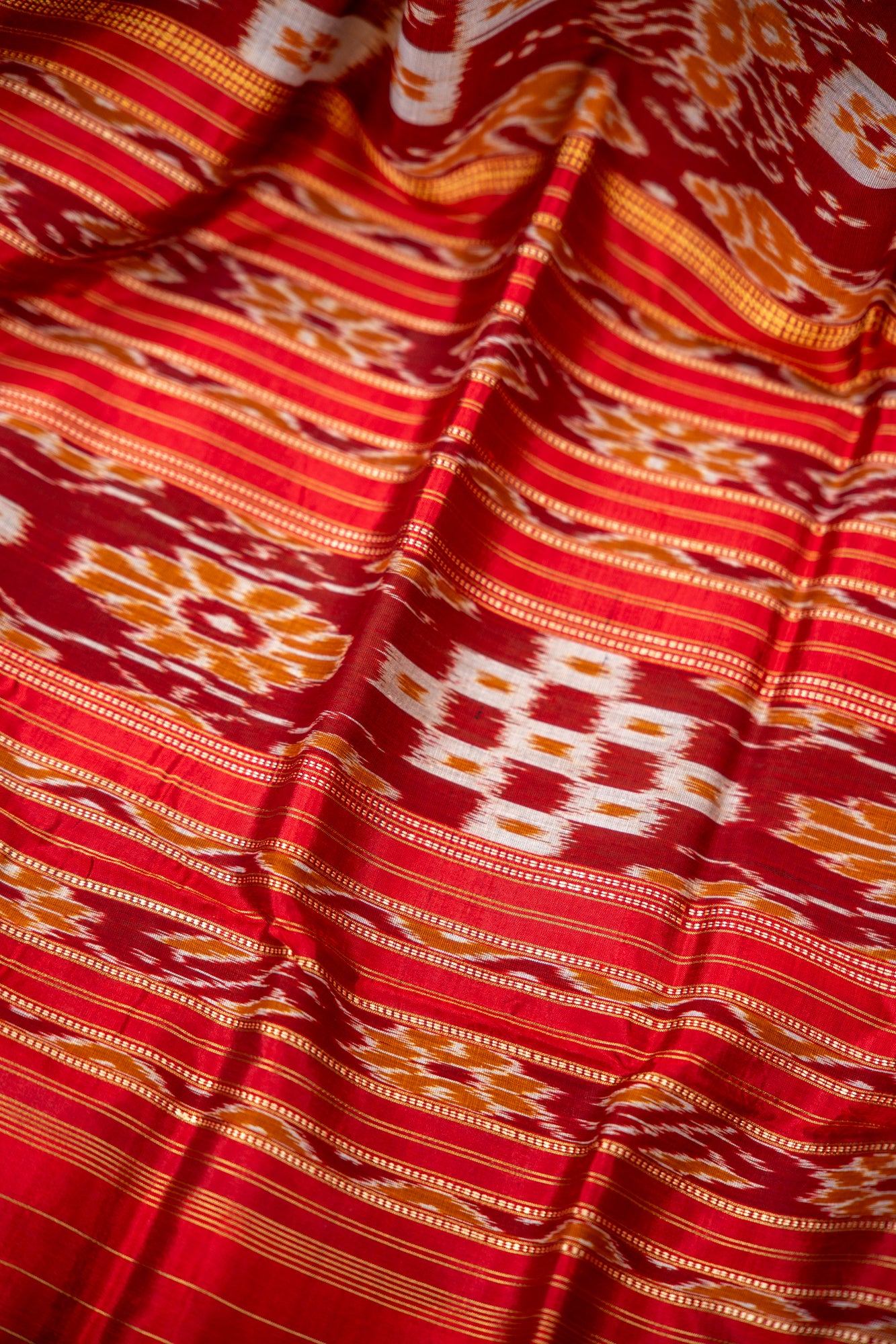 Black Khandua Silk Saree with Red Temple Border & Gold Butti Work | Odisha Handloom