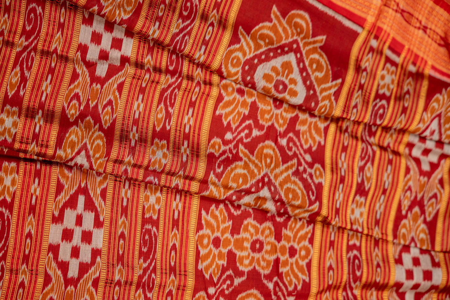 Black Khandua Silk Saree with Crimson Temple Border | Handwoven Odisha Saree