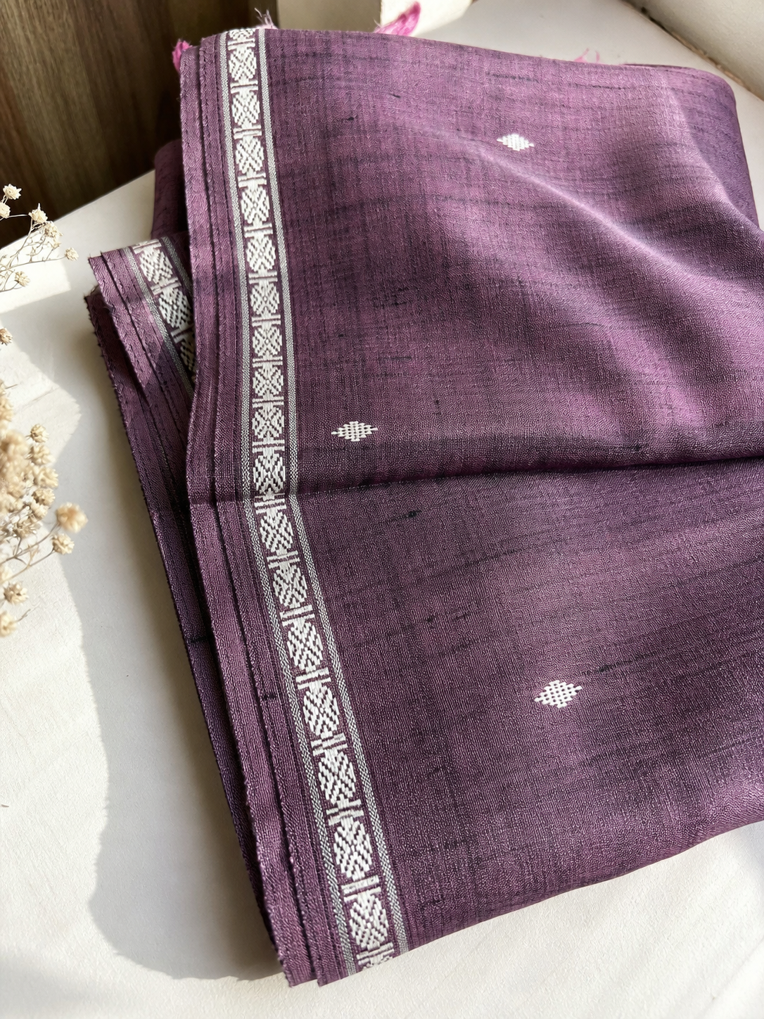 Pure Tussar Silk Dupatta in Dark Mauve | Handwoven Odisha Tie & Dye Dupatta