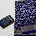 Banarsi Saree Blue-Hand woven