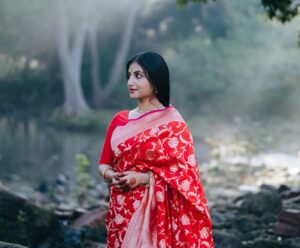 Banarsi Silk Saree Red - Hand woven