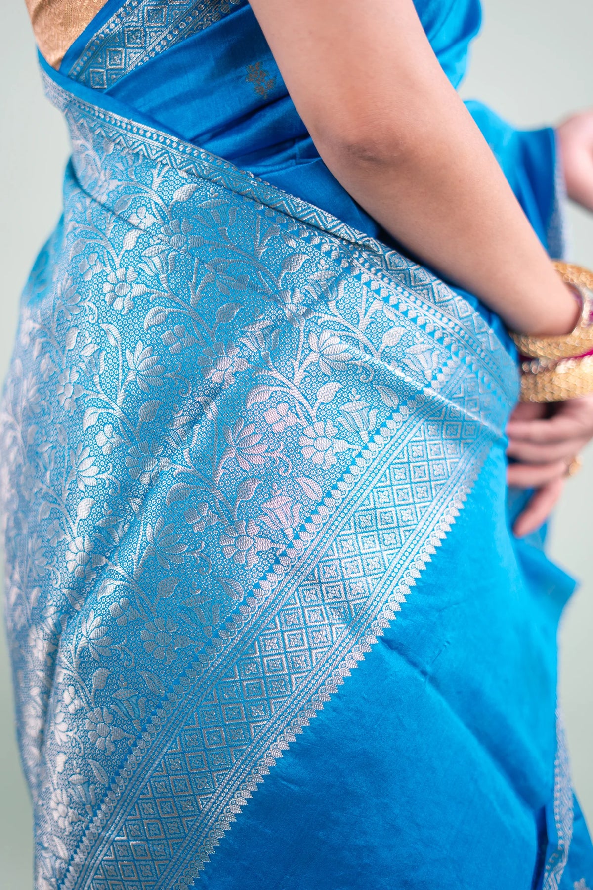 Cerulean Blue Banarasi Silk Saree - extra zari detail