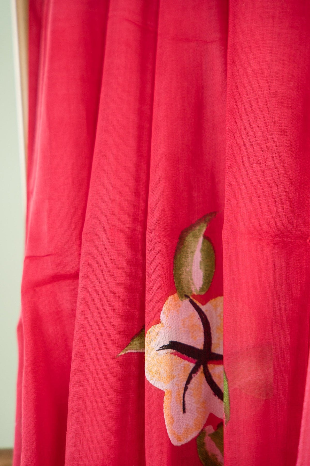 Coral Pink Floral Mul Mul Cotton Saree