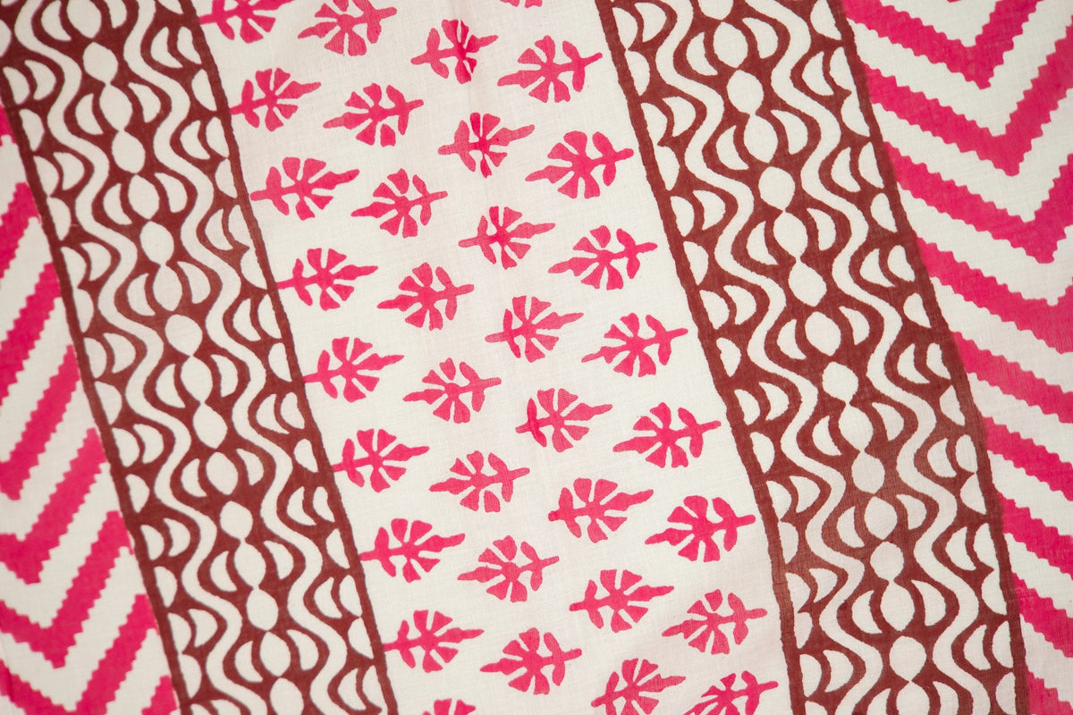 Magenta Trishul Block Print Mul Mul Cotton Saree