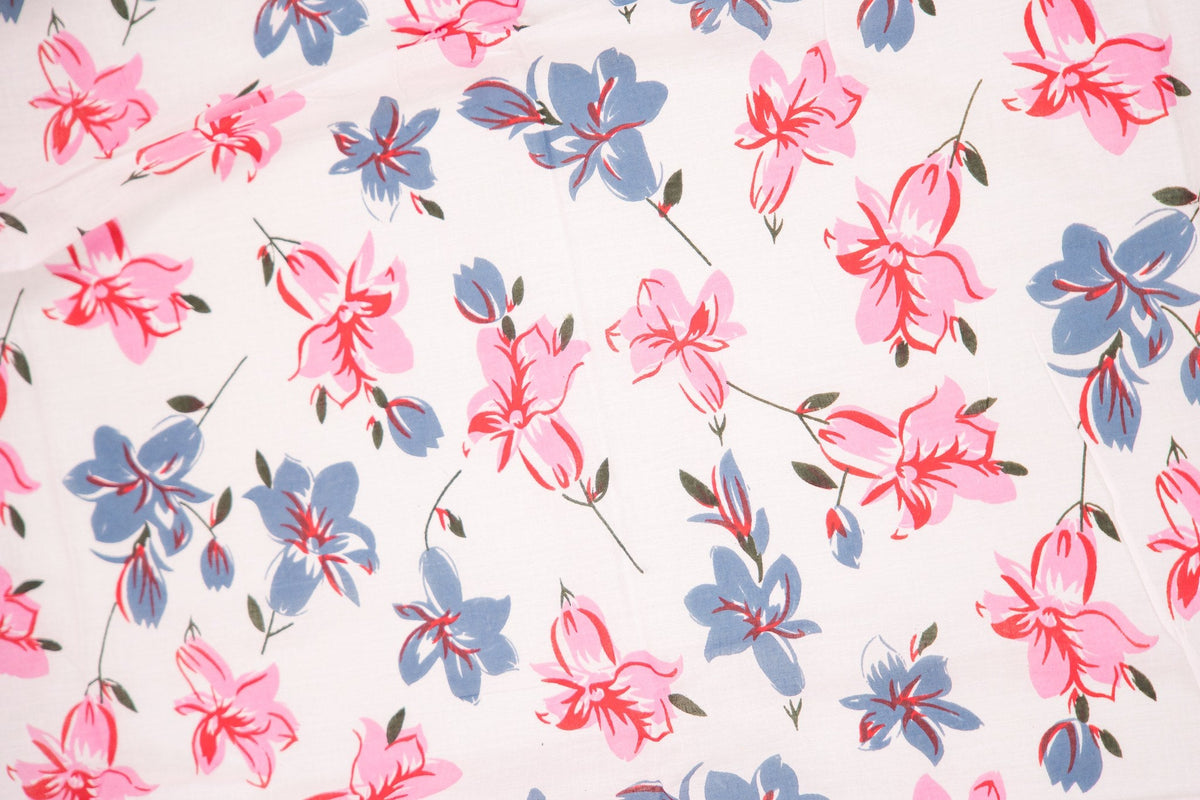 Off-White Hand-Painted Lily Mul Mul Cotton Saree