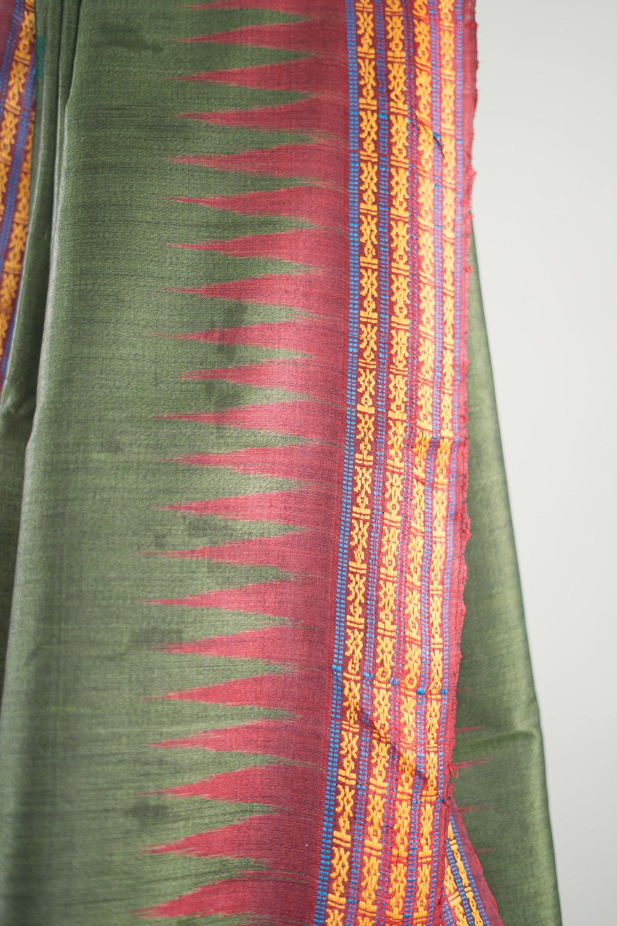 Olive Wine Temple Border Tussar Saree