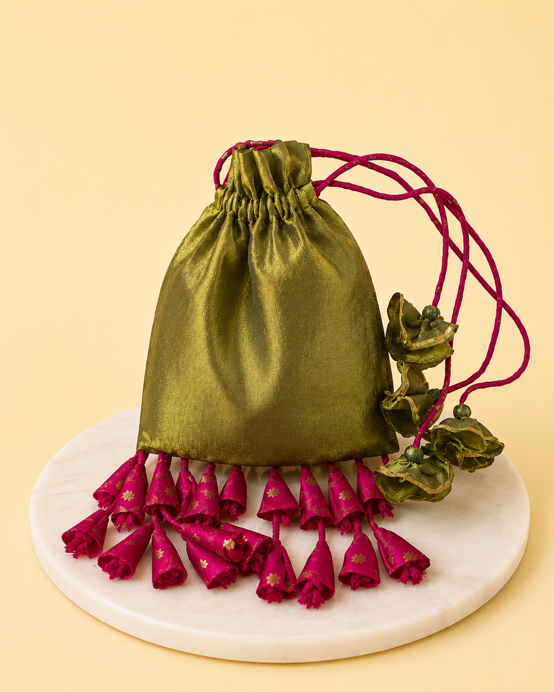 Olive Green Organza Potli Bag