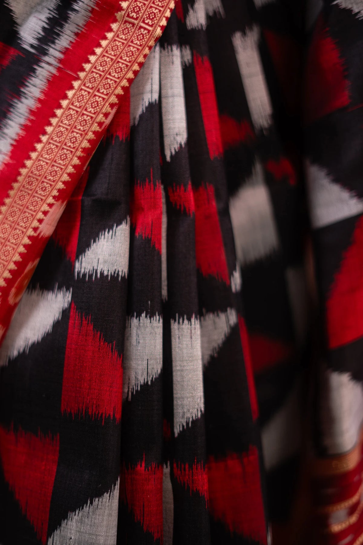 Plum Red Triangle Ikat Khandua Silk Saree - image 8