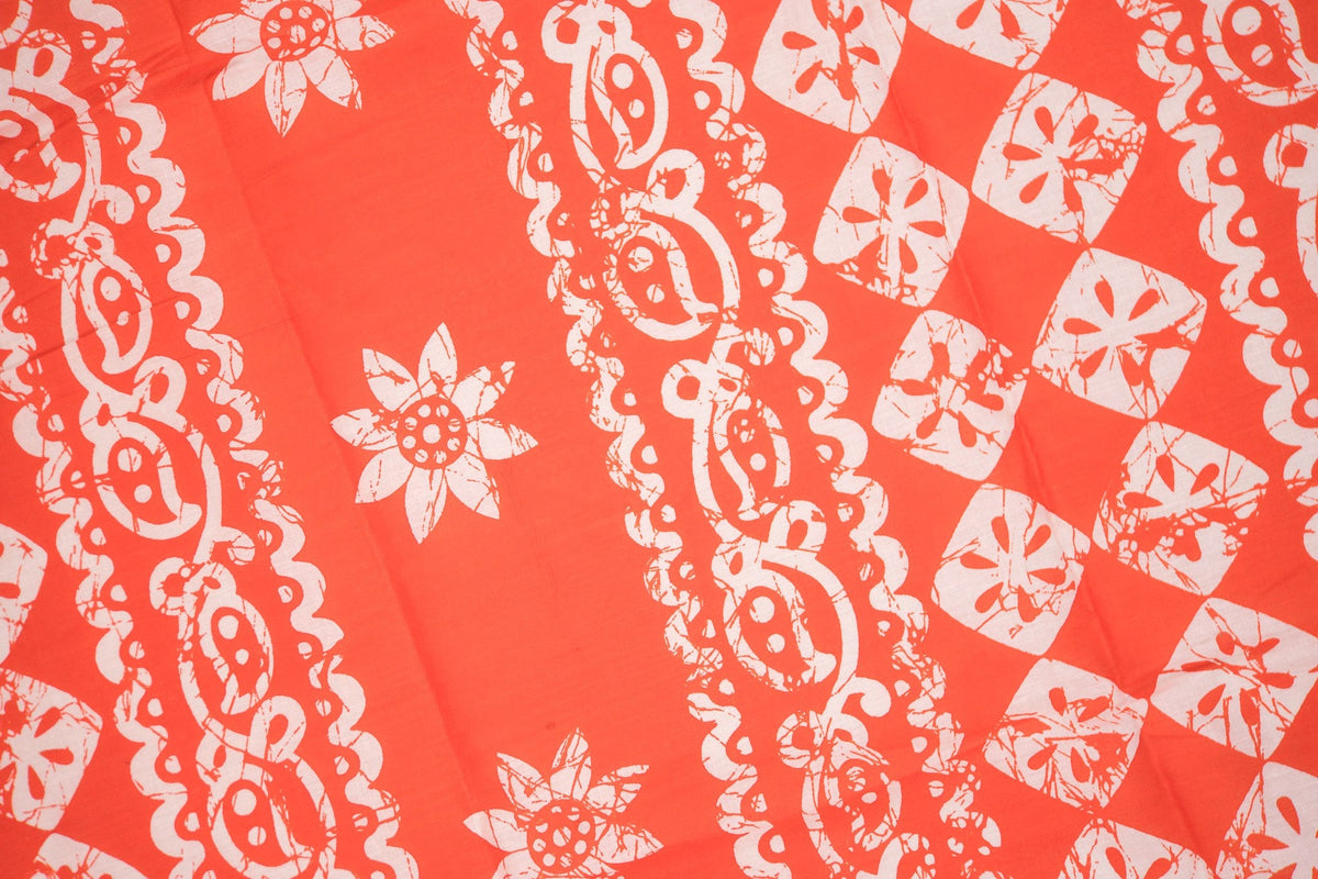 Rust Red Batik Floral Mul Mul Cotton Saree
