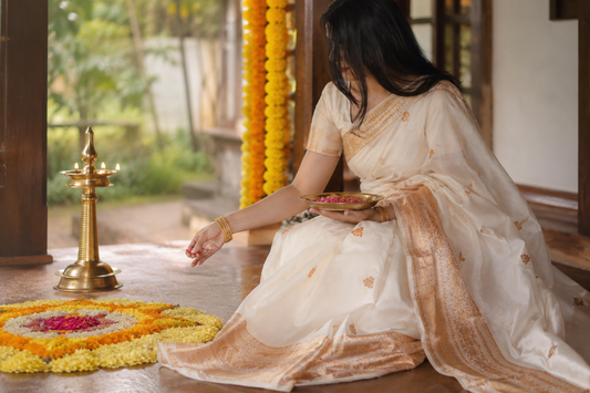 Onam white saree